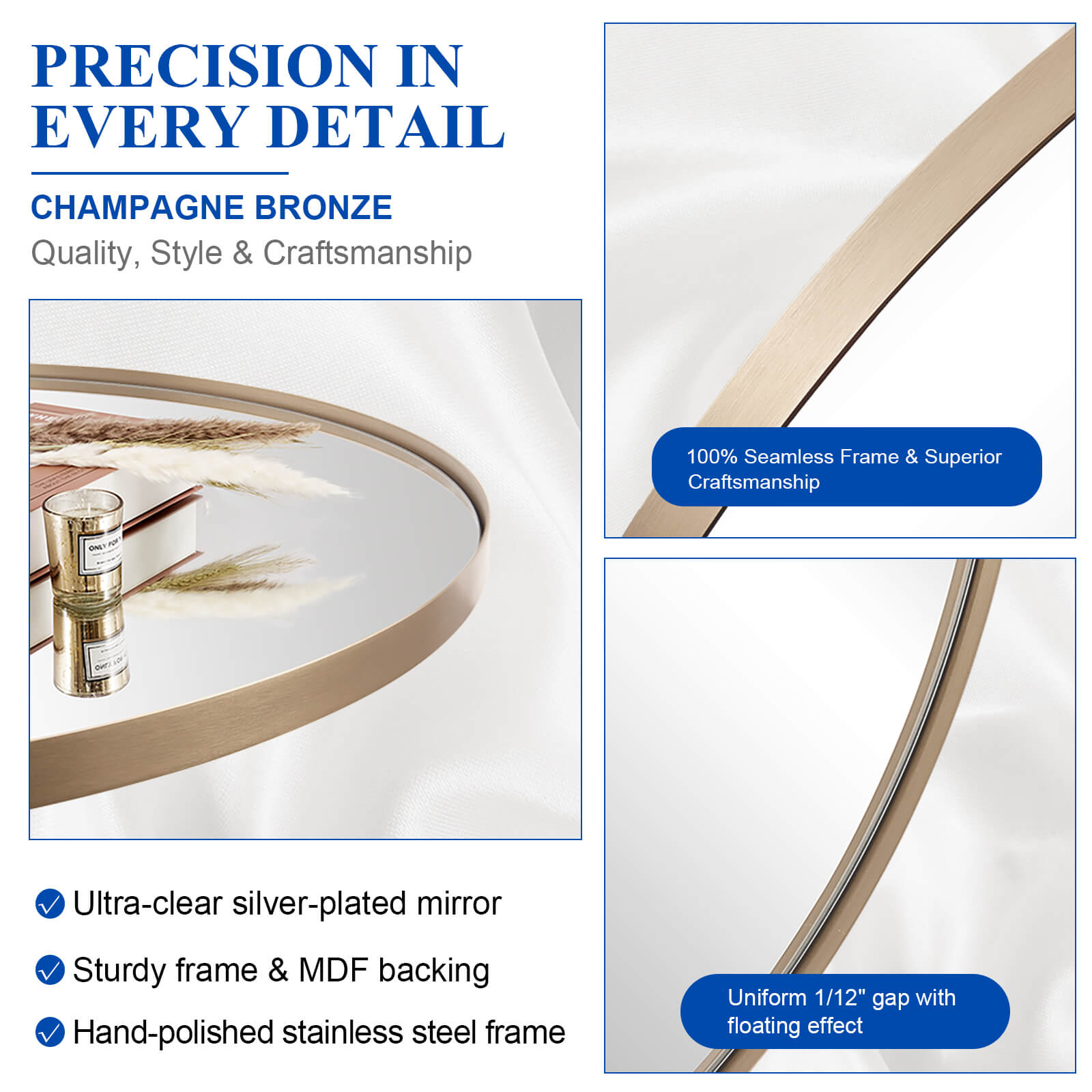 Contemporary Arched Bathroom Vanity Mirror | Stainless Steel Frame