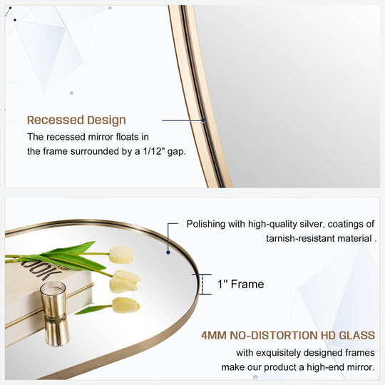 Modern Pill Shaped Capsule Wall Mirrors Long Oval Bathroom Vanity Mirror | Stainless Steel Frame