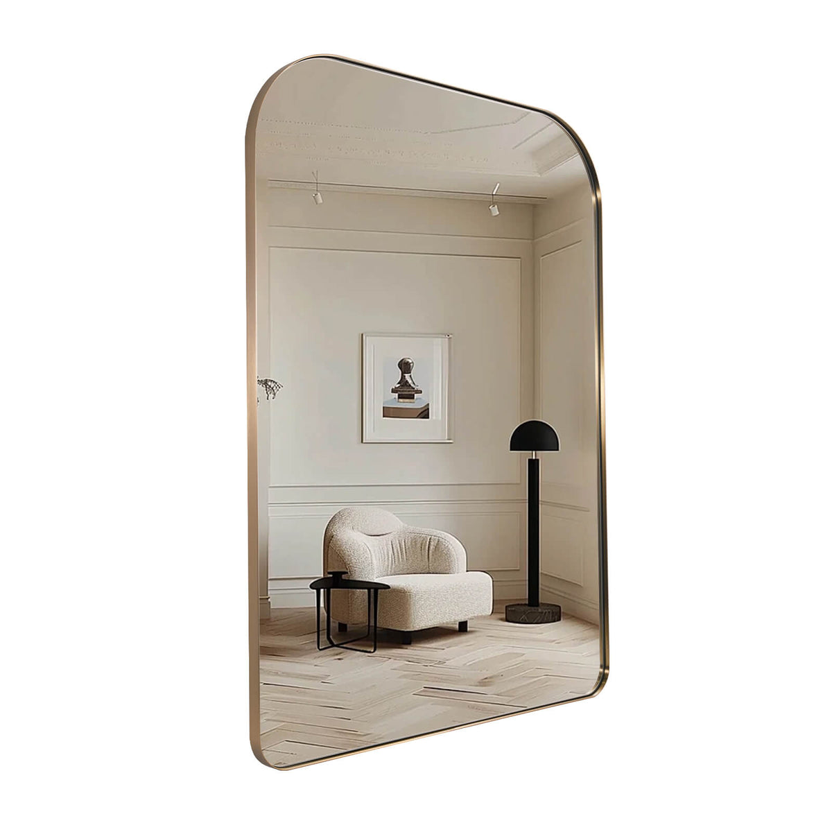 Modern Mantel Wide Arch Rectangle Bathroom Vanity  Mirror | Stainless Steel Frame