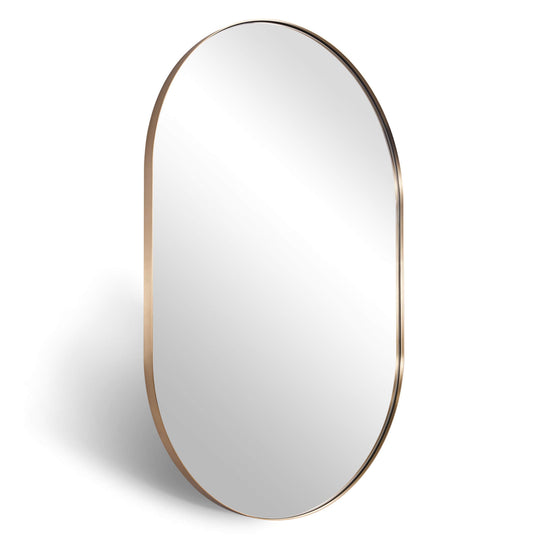 Modern Pill Shaped Capsule Wall Mirrors Long Oval Bathroom Vanity Mirror | Stainless Steel Frame