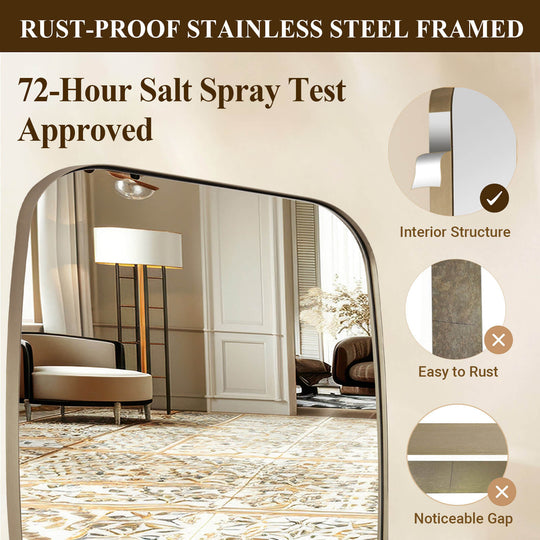 Modern Oval Oblong Bathroom Vanity Mirror | Stainless Steel Frame