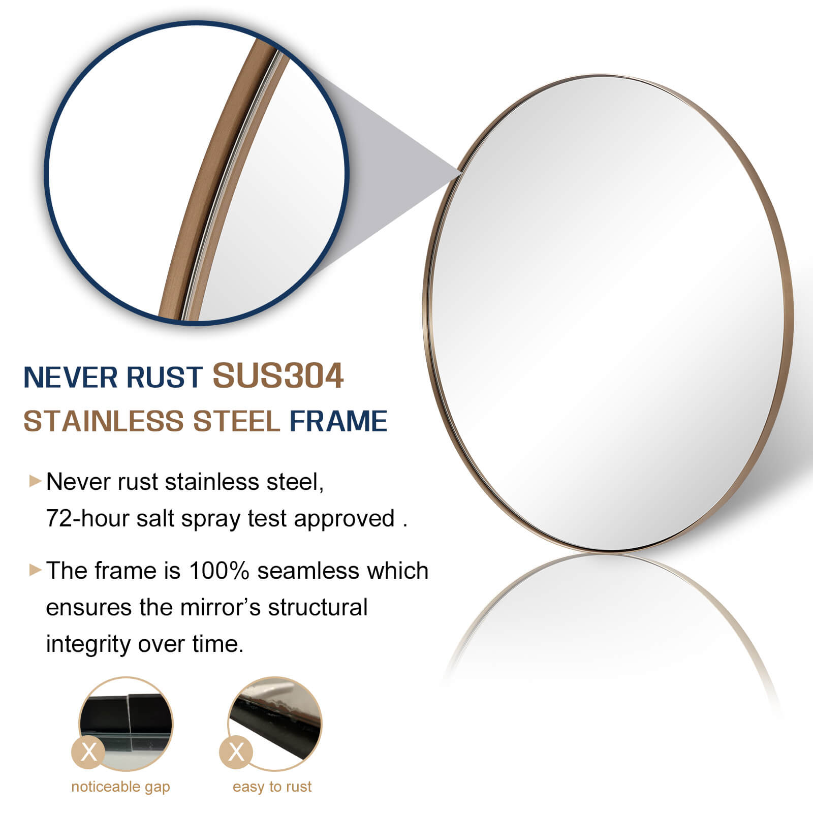Contemporary Round Bathroom Mirrors Circle Wall Mirrors | Stainless Steel Frame