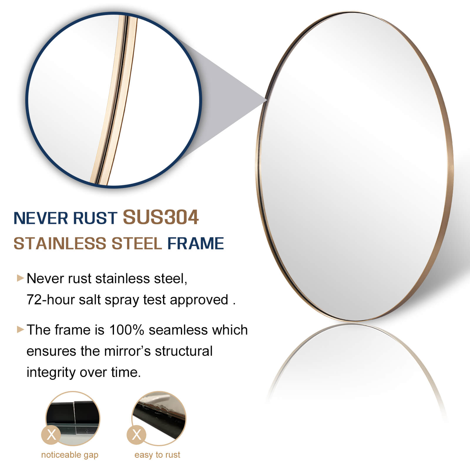 Modern Oval Bathroom Wall Mirrors |Stainless Steel Framed