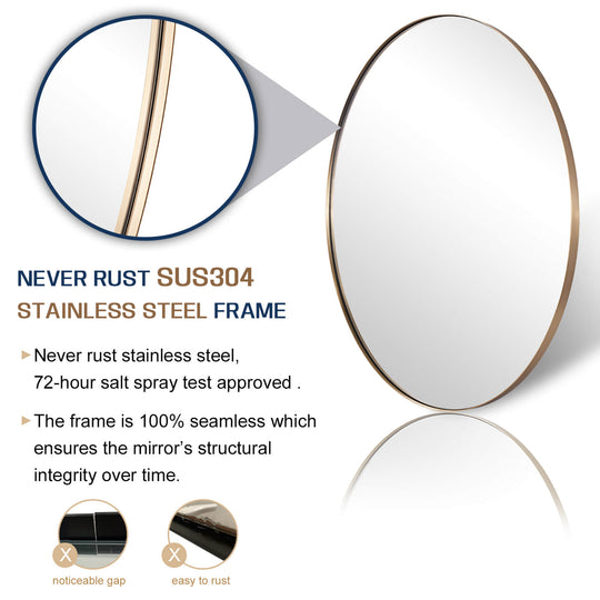 Modern Oval Bathroom Wall Mirrors |Stainless Steel Framed