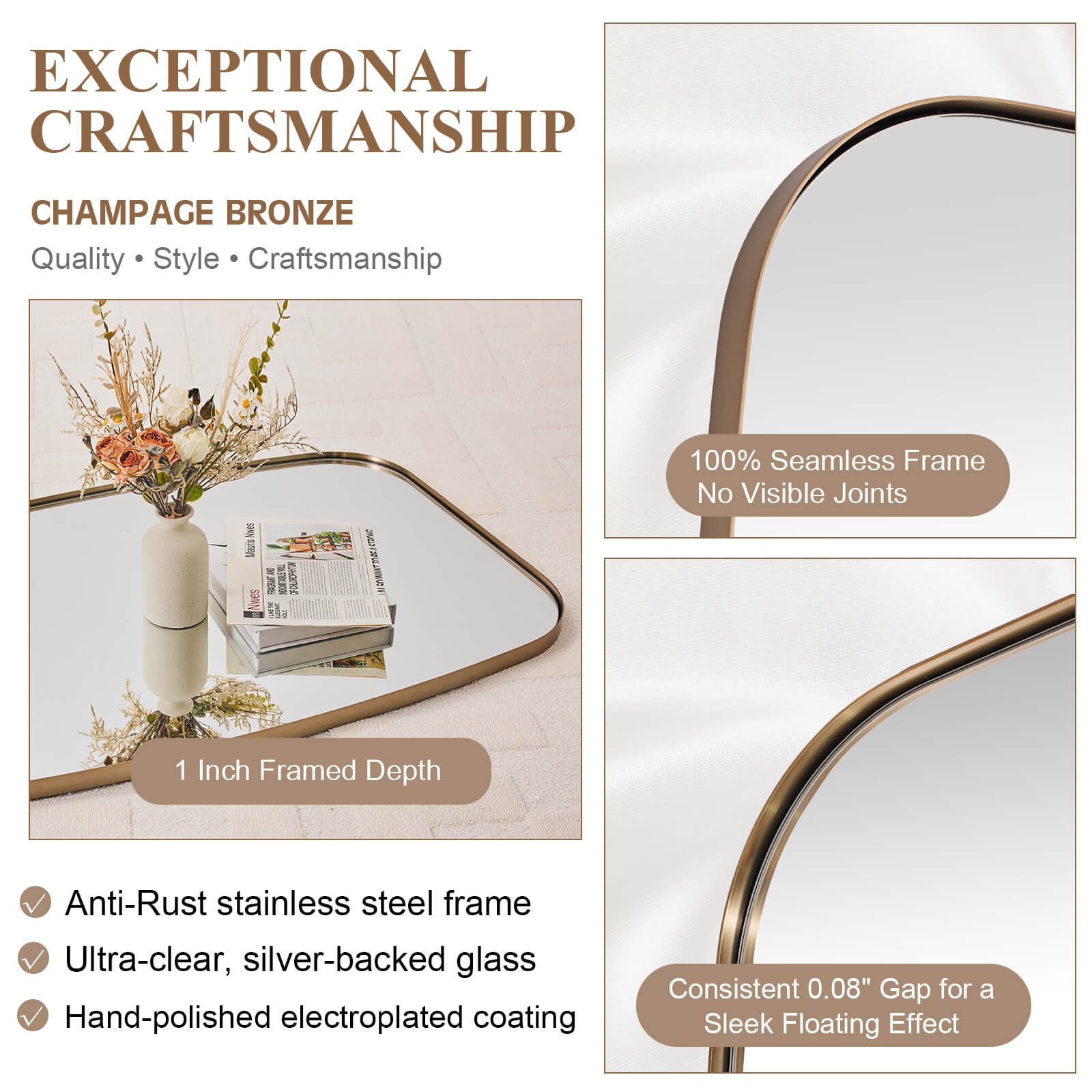 Modern Oval Oblong Bathroom Vanity Mirror | Stainless Steel Frame