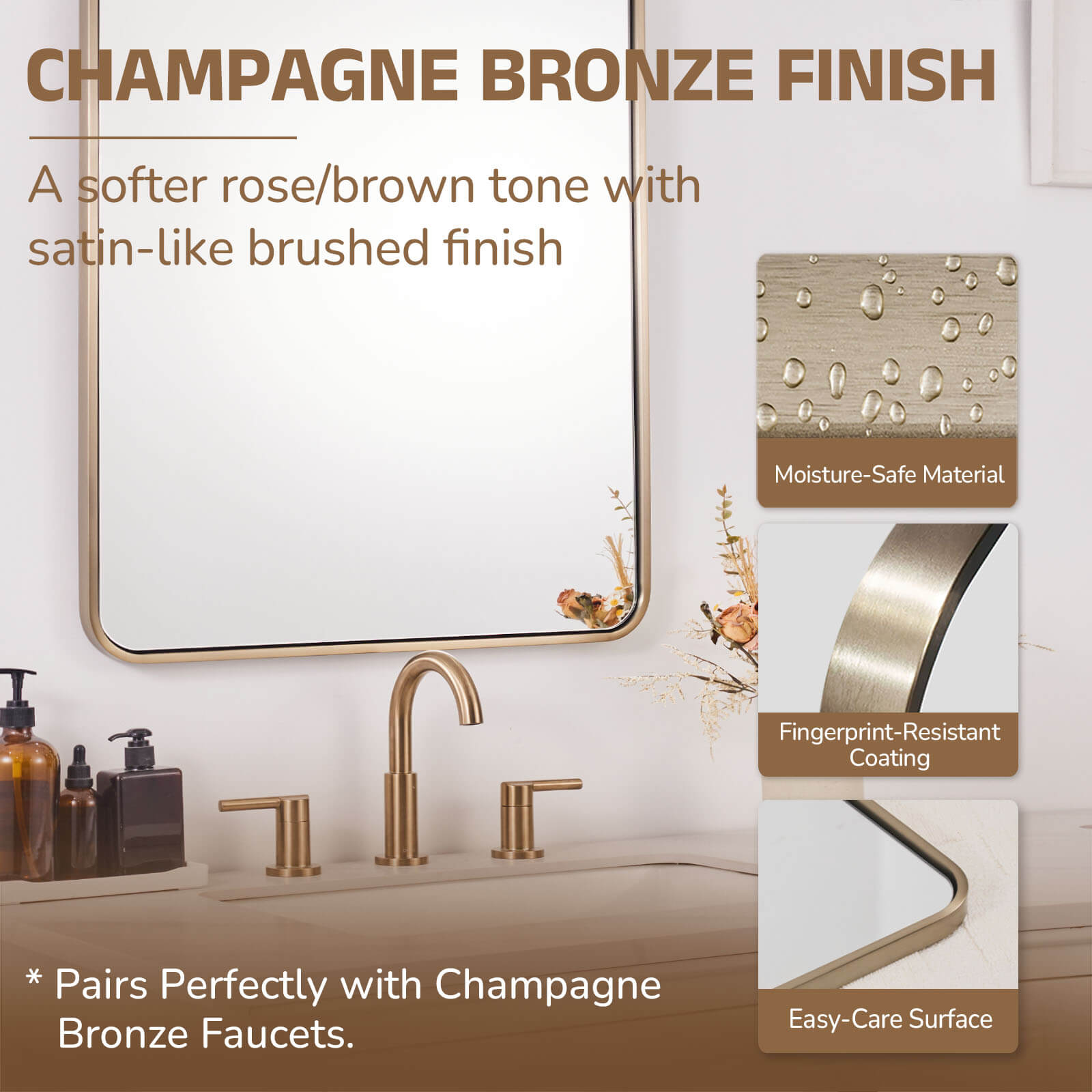 Contemporary Rounded Rectangular Bathroom Wall Mirror |Thicker Stainless Steel Framed
