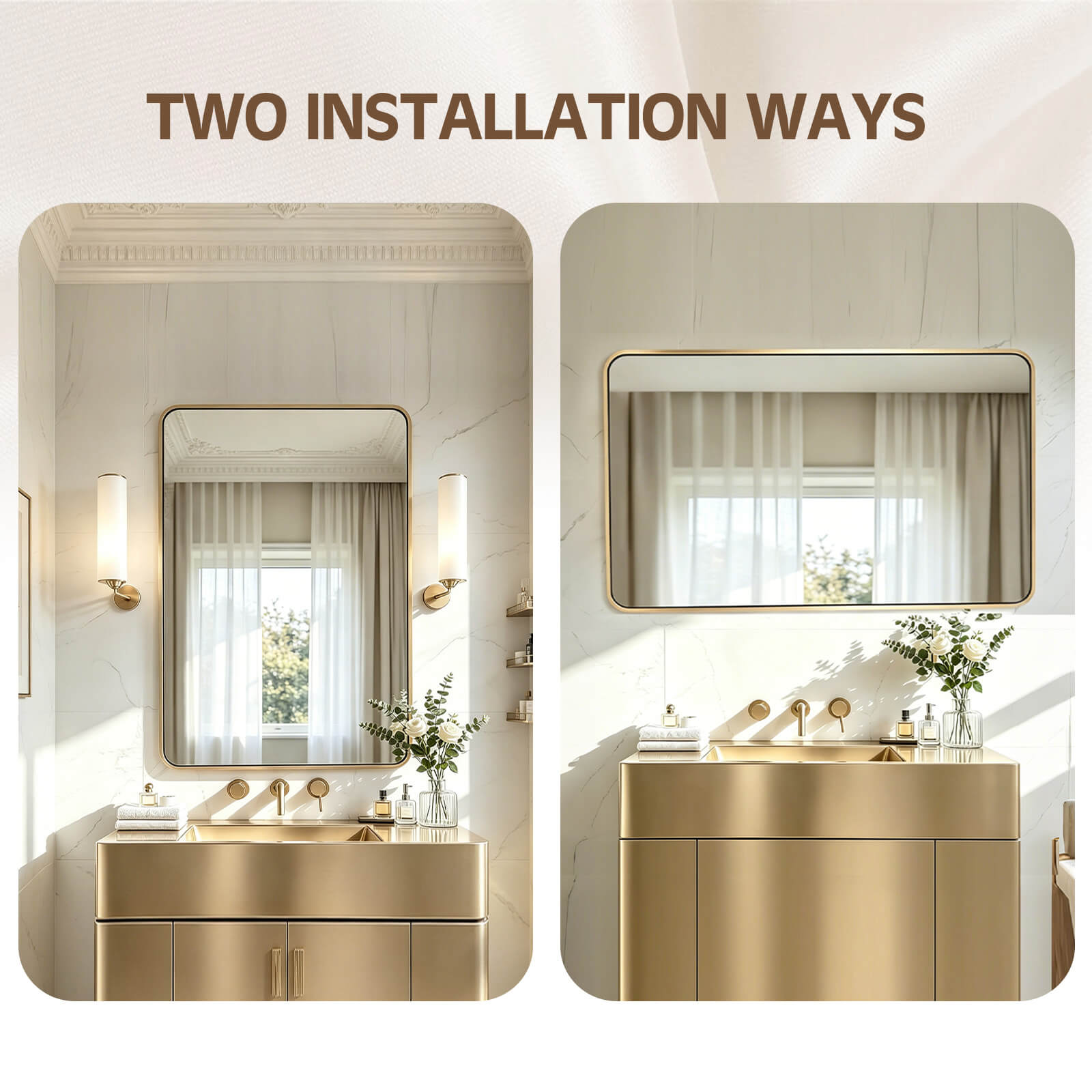 Contemporary Rounded Rectangular Bathroom Wall Mirror |Thicker Stainless Steel Framed