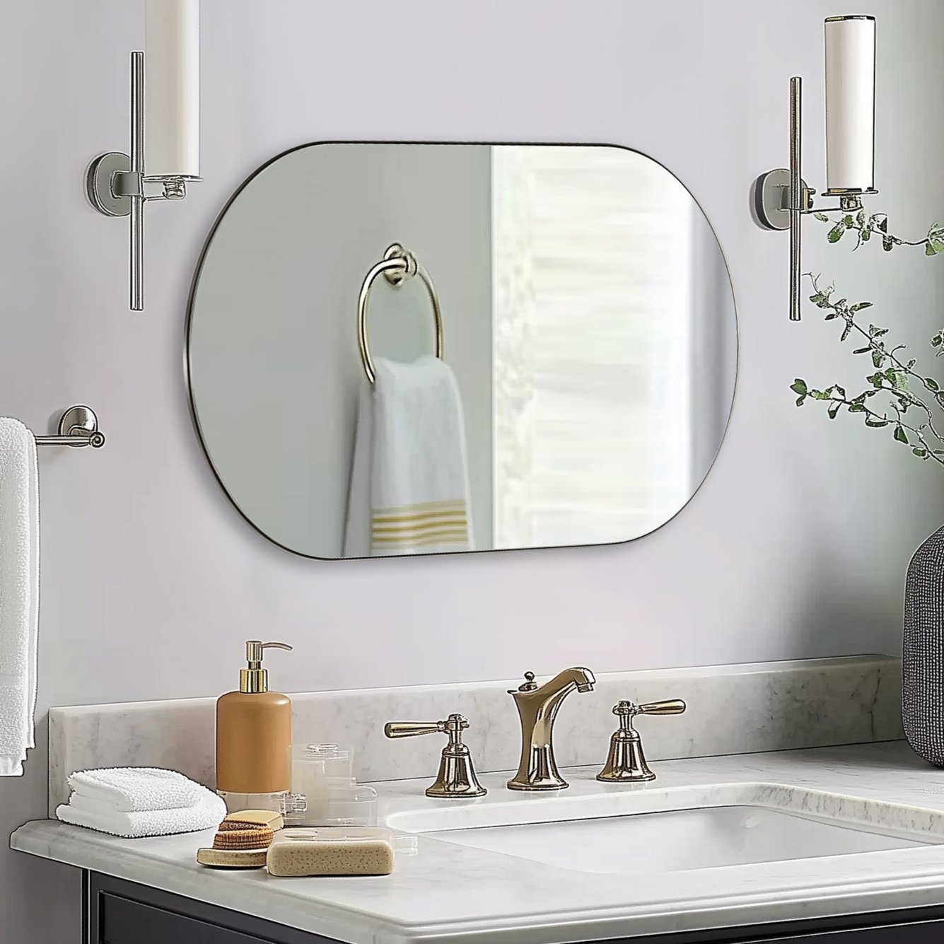 Contemporary Pill / Capsule Shaped Bathroom Wall Mirrors | Stainless Steel Framed