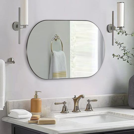 Contemporary Pill / Capsule Shaped Bathroom Wall Mirrors | Stainless Steel Framed