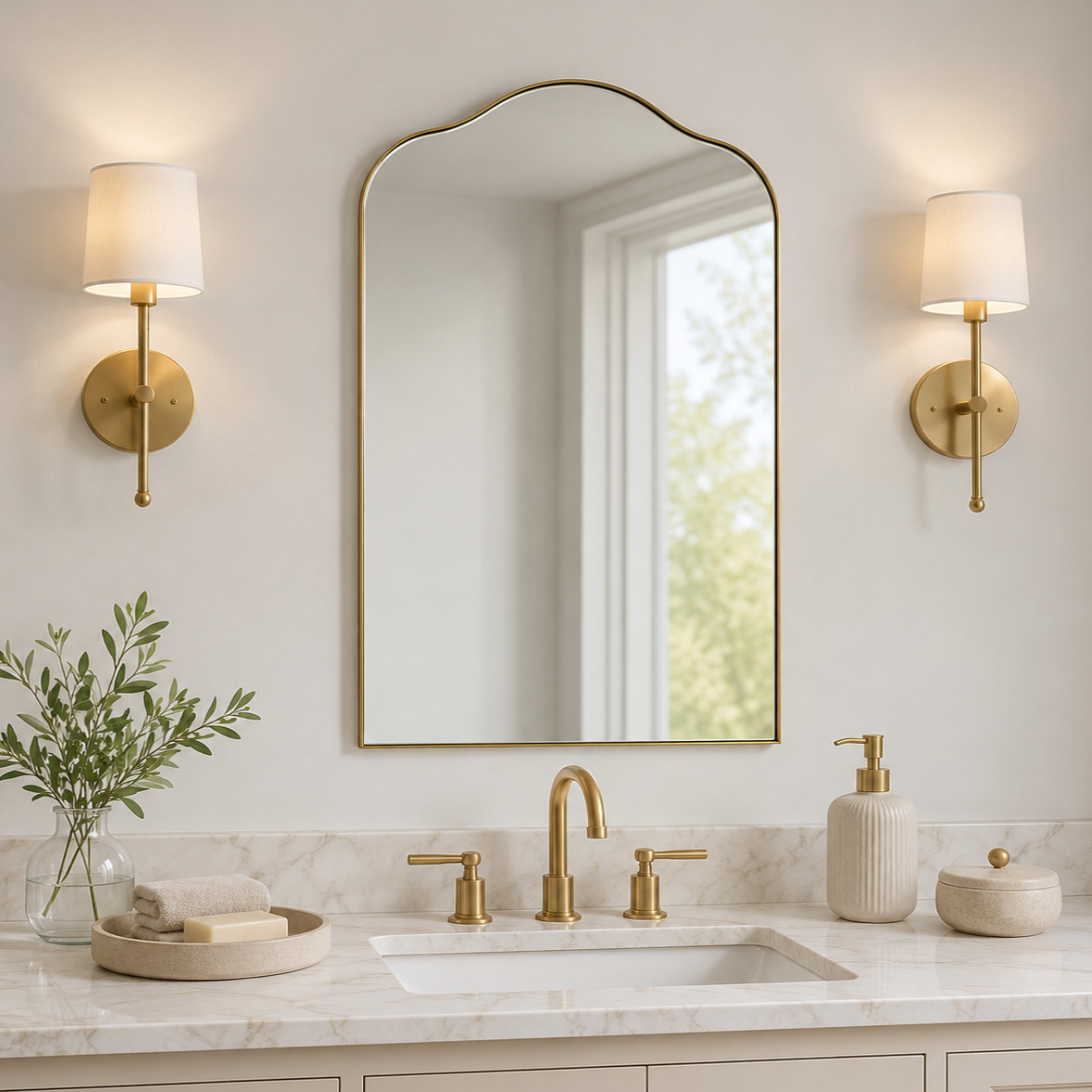 Contemporary Arched Scalloped Bathroom Vanity Mirror | Stainless Steel Frame
