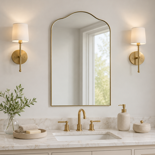 Contemporary Arched Scalloped Bathroom Vanity Mirror | Stainless Steel Frame