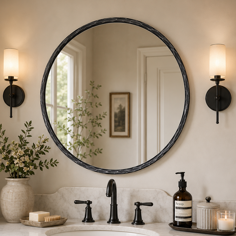 Antique Hand Hammer Forged Iron Mirror Circle Wrought Iron Mirror Round Wall Mirror