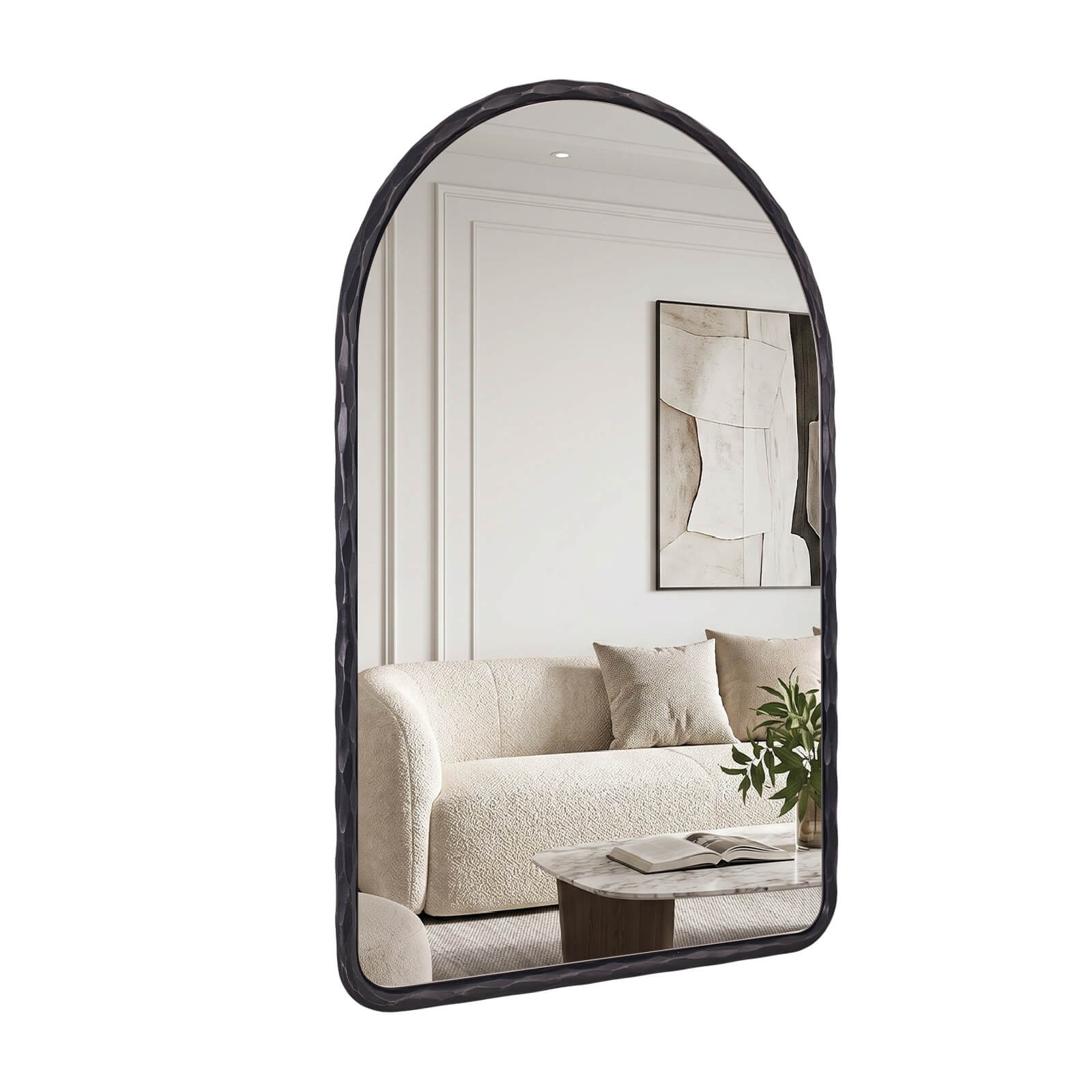 Antique Hand-Forged Iron Framed Arched Wrought Iron Bathroom Wall Mirror