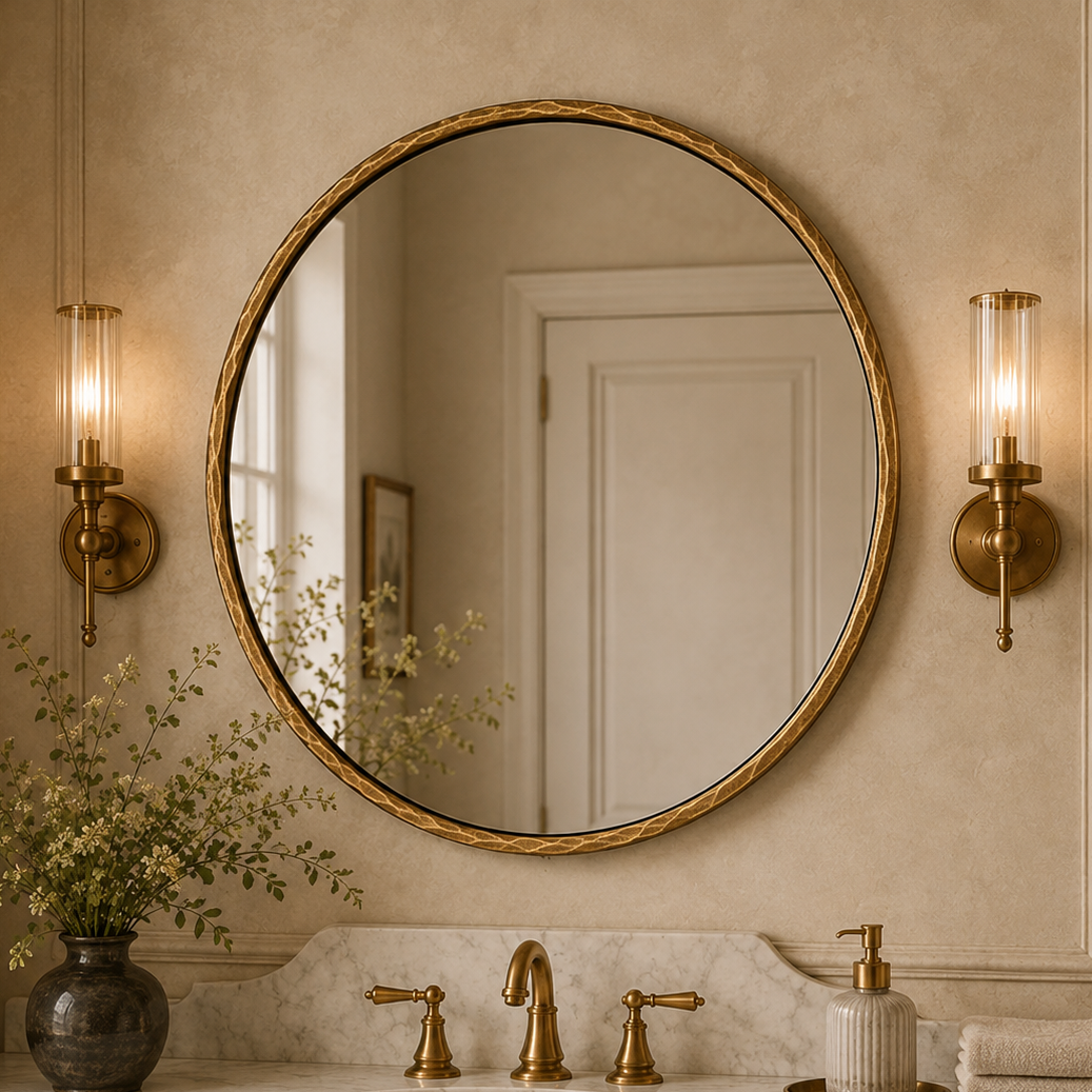 Antique Hand Hammer Forged Iron Mirror Circle Wrought Iron Mirror Round Wall Mirror