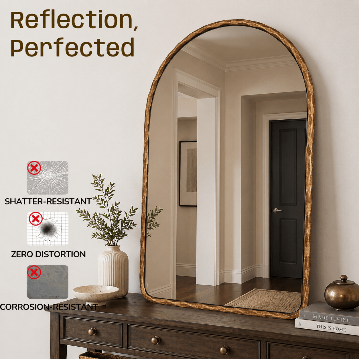 Antique Hand-Forged Iron Framed Arched Wrought Iron Bathroom Wall Mirror