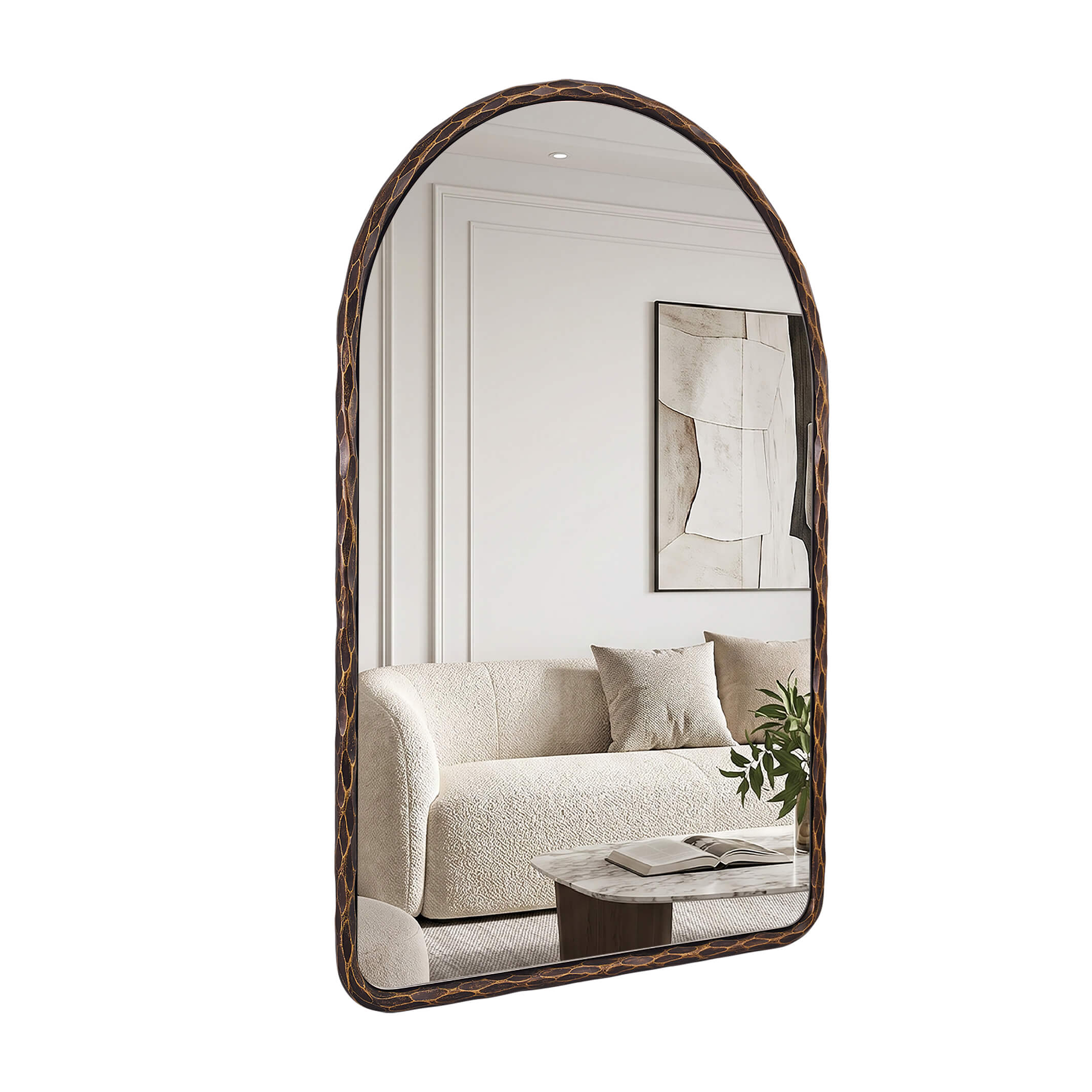 Antique Hand-Forged Iron Framed Arched Wrought Iron Bathroom Wall Mirror