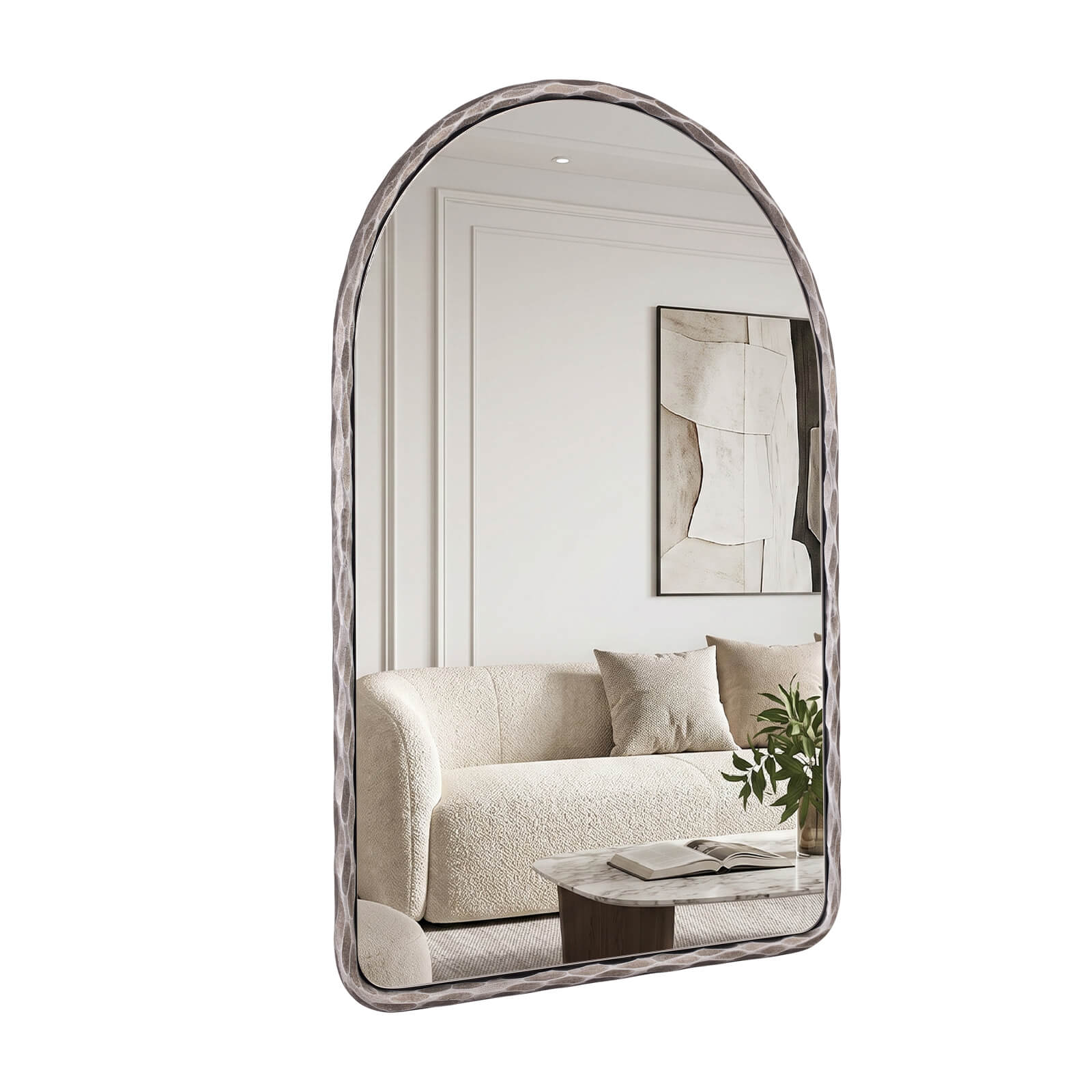 Antique Hand-Forged Iron Framed Arched Wrought Iron Bathroom Wall Mirror