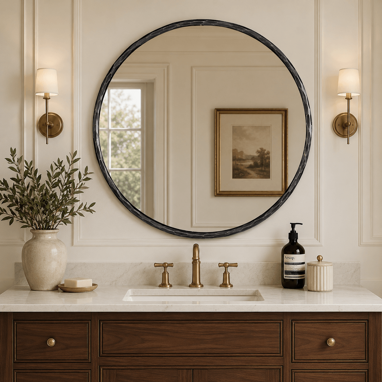 Antique Hand Hammer Forged Iron Mirror Circle Wrought Iron Mirror Round Wall Mirror