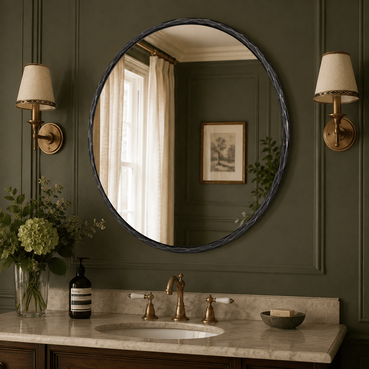 Antique Hand Hammer Forged Iron Mirror Circle Wrought Iron Mirror Round Wall Mirror