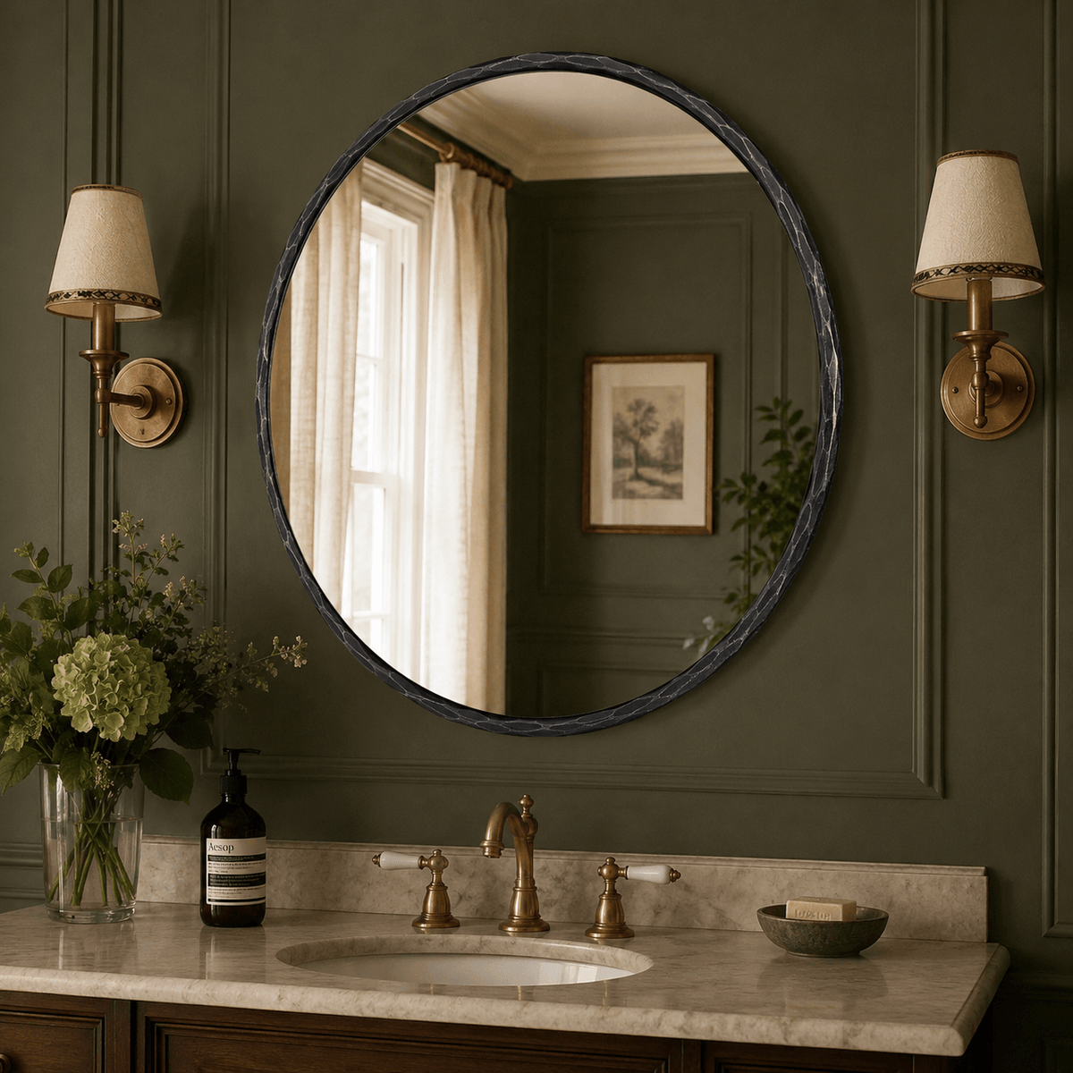 Antique Hand Hammer Forged Iron Mirror Circle Wrought Iron Mirror Round Wall Mirror