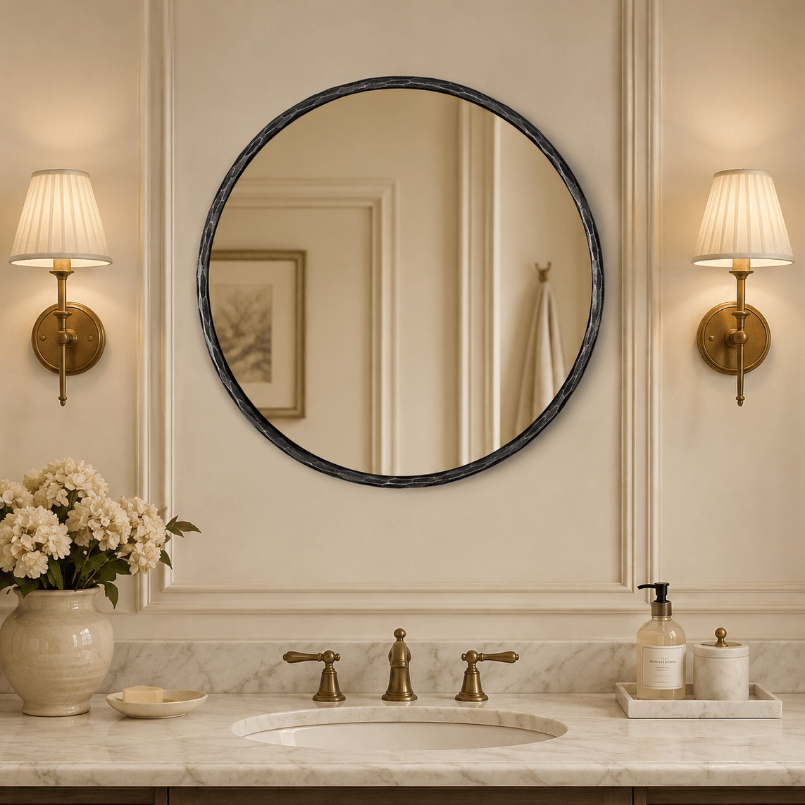 Antique Hand Hammer Forged Iron Mirror Circle Wrought Iron Mirror Round Wall Mirror