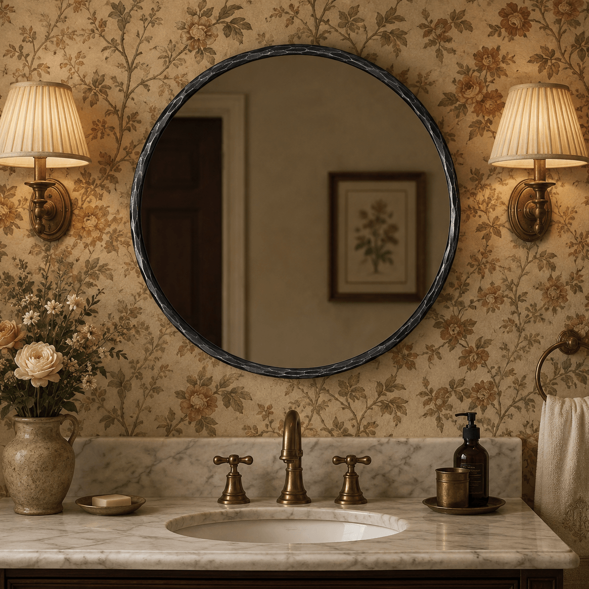 Antique Hand Hammer Forged Iron Mirror Circle Wrought Iron Mirror Round Wall Mirror