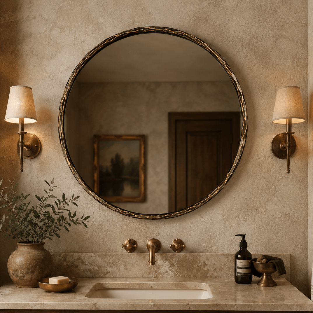 Antique Hand Hammer Forged Iron Mirror Circle Wrought Iron Mirror Round Wall Mirror