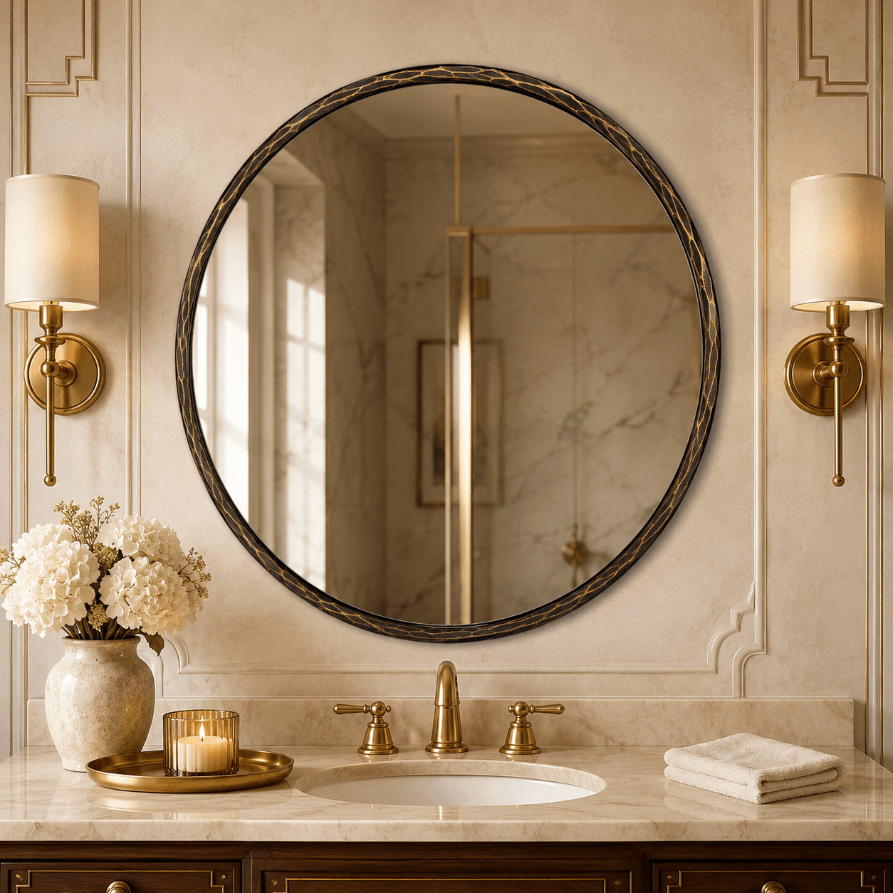 Antique Hand Hammer Forged Iron Mirror Circle Wrought Iron Mirror Round Wall Mirror