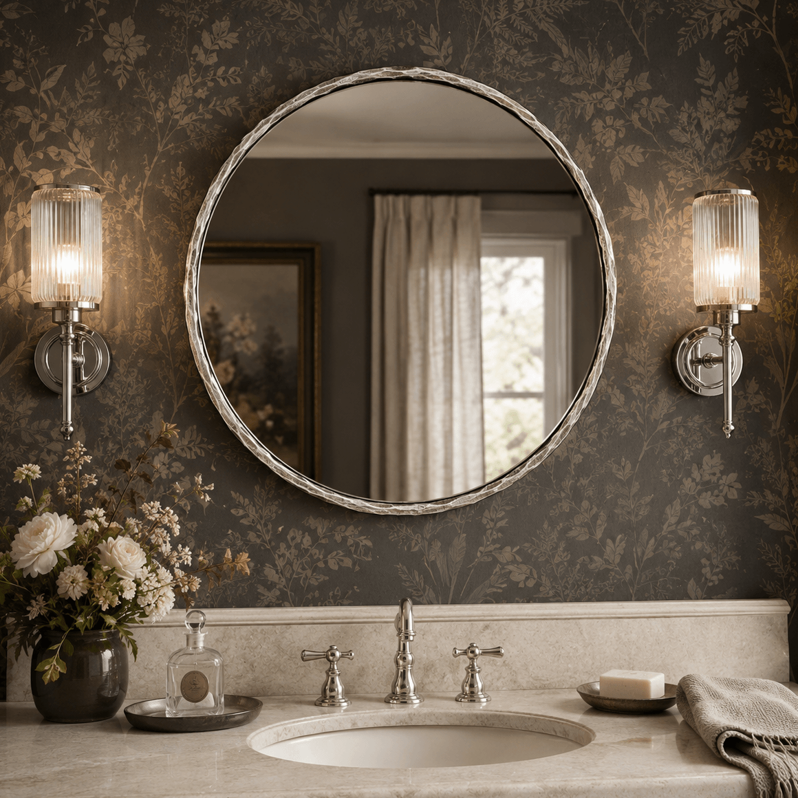 Antique Hand Hammer Forged Iron Mirror Circle Wrought Iron Mirror Round Wall Mirror
