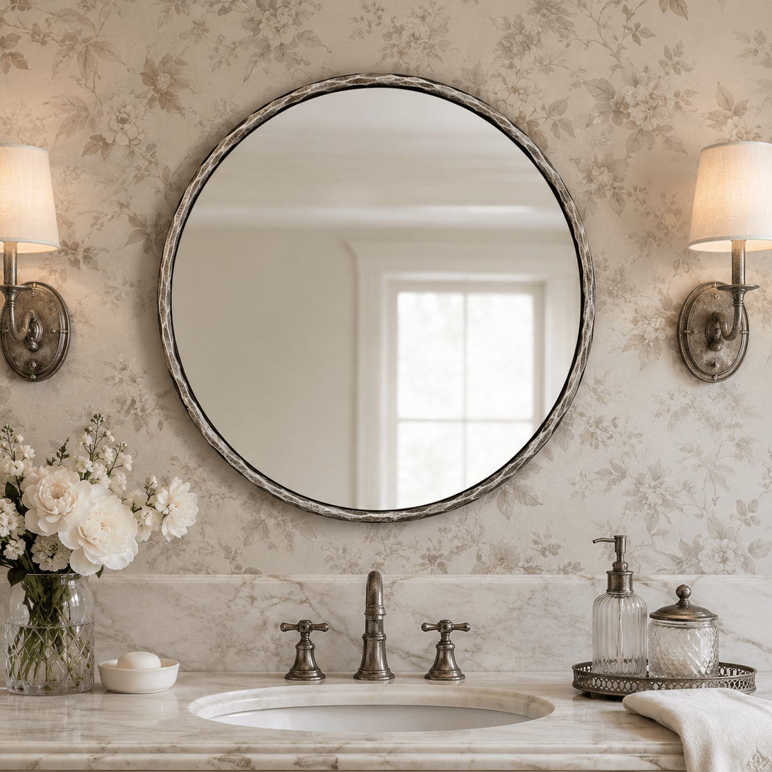 Antique Hand Hammer Forged Iron Mirror Circle Wrought Iron Mirror Round Wall Mirror