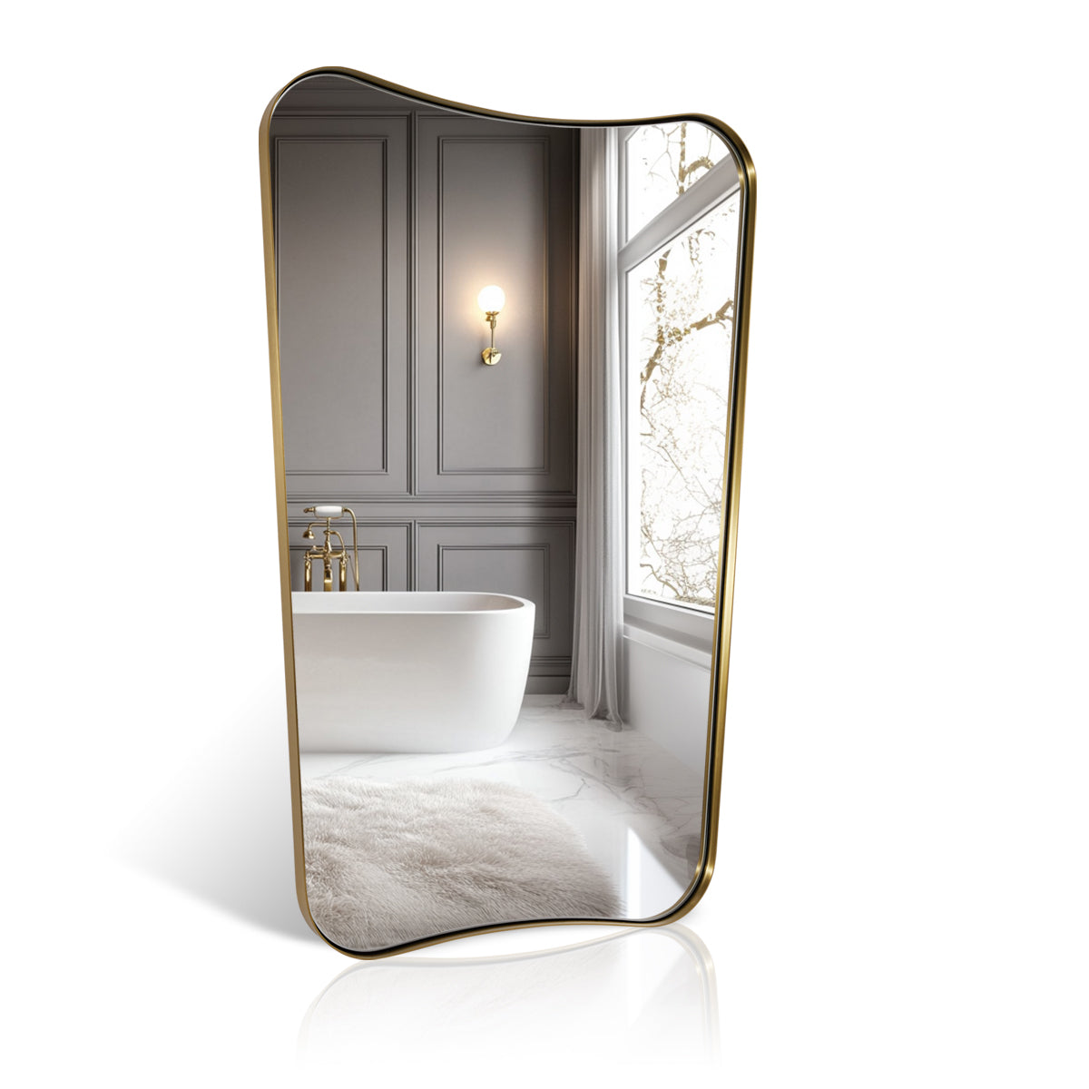 Concave Top Scalloped Asymmetrical Mirror |Stainless Steel Frame