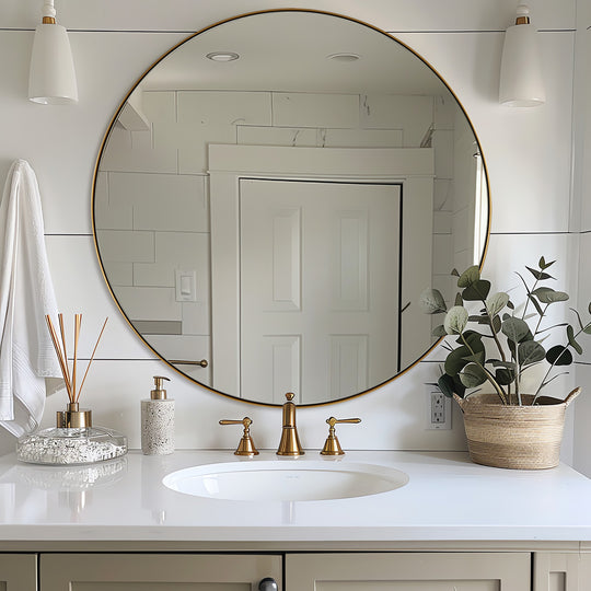 Contemporary Round Mirror for Bathroom | Stainless Steel Frame