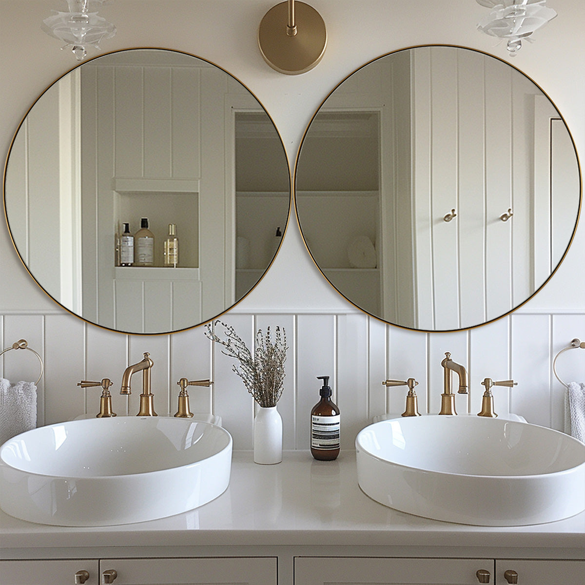 Contemporary Round Mirror for Bathroom | Stainless Steel Frame