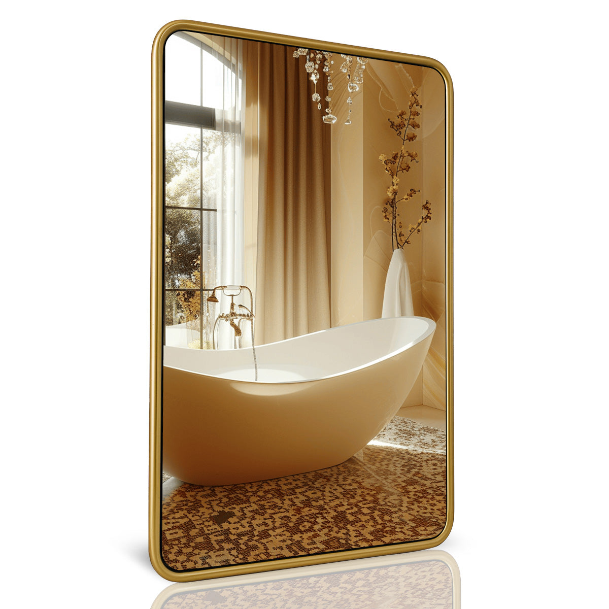 Modern Bathroom Mirror with Rounded Corners | Stainless Steel O-Tube Frame Design