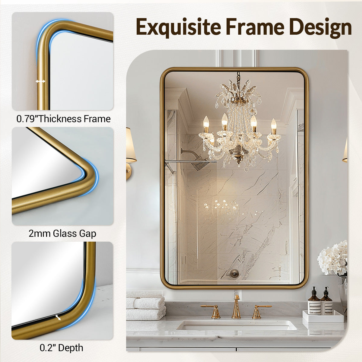 Contemporary Rectangle Bathroom Mirror |Rounded Stainless Steel Framed