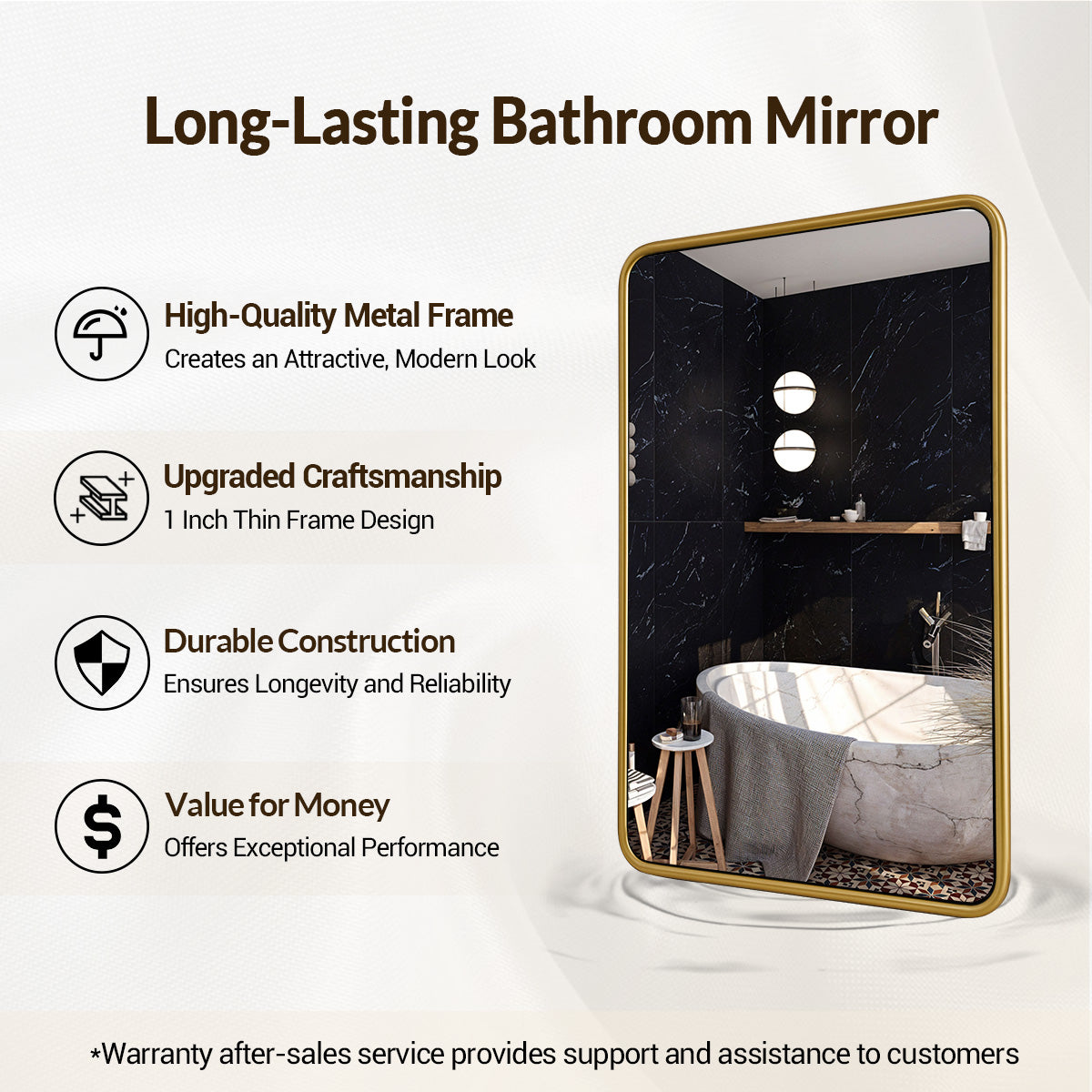 Modern Bathroom Mirror with Rounded Corners | Stainless Steel O-Tube Frame Design