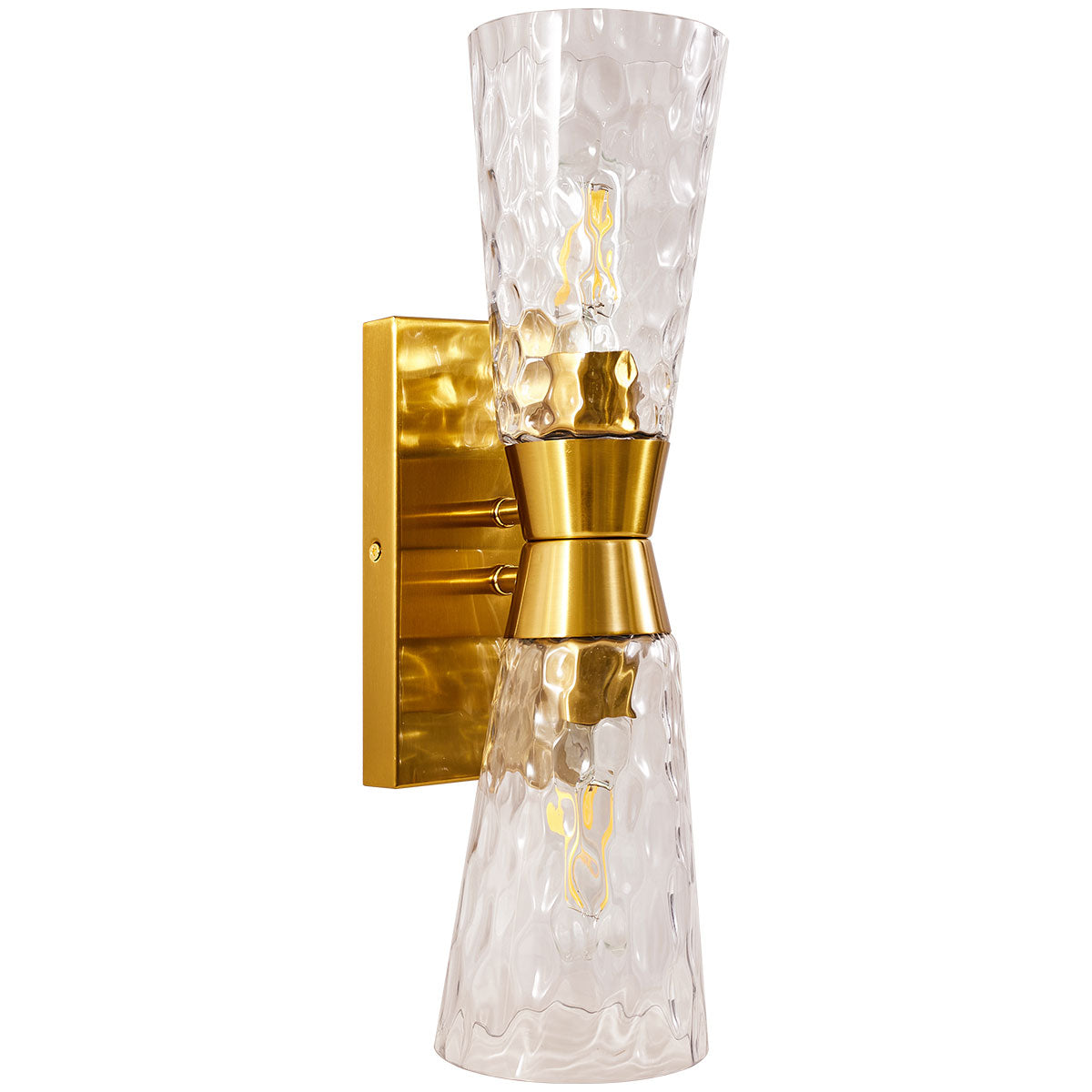 Modern Flared Hammer Glass Shade Double Sconce Bathroom Light Fixtures