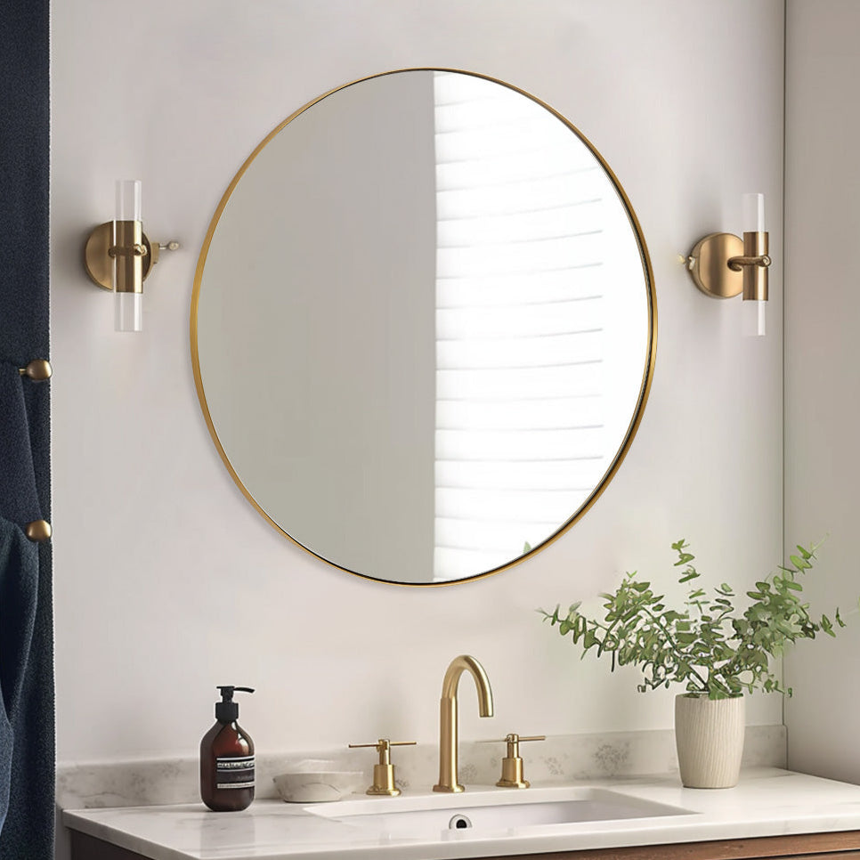 Contemporary Round Mirror for Bathroom | Stainless Steel Frame