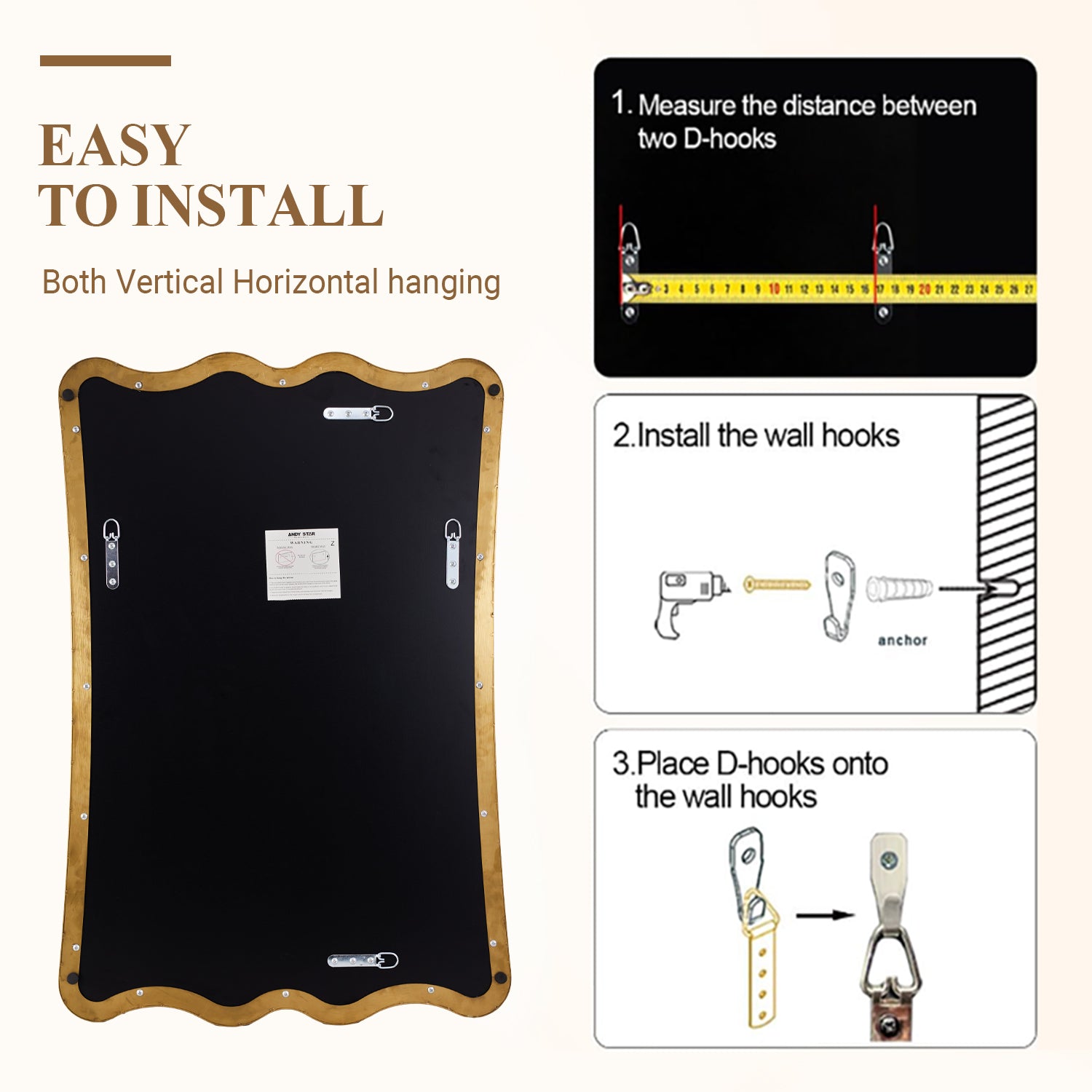 Contemporary Wavy Scalloped Rectangle Mirror Decorative Bathroom Mirror | Stainless Steel Frame