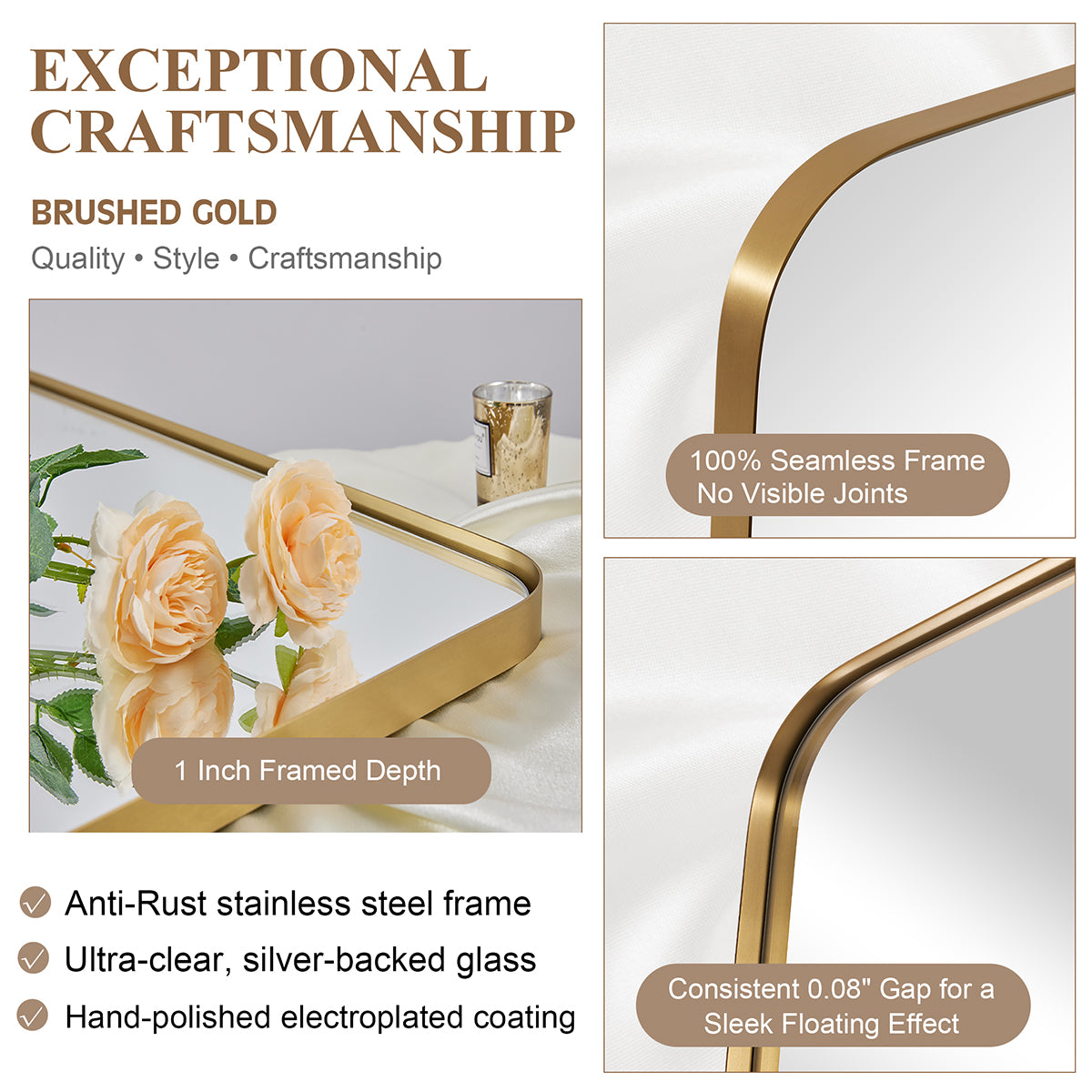 Modern Oblong Bathroom Mirror Long Oval Mirror | Stainless Steel Frame