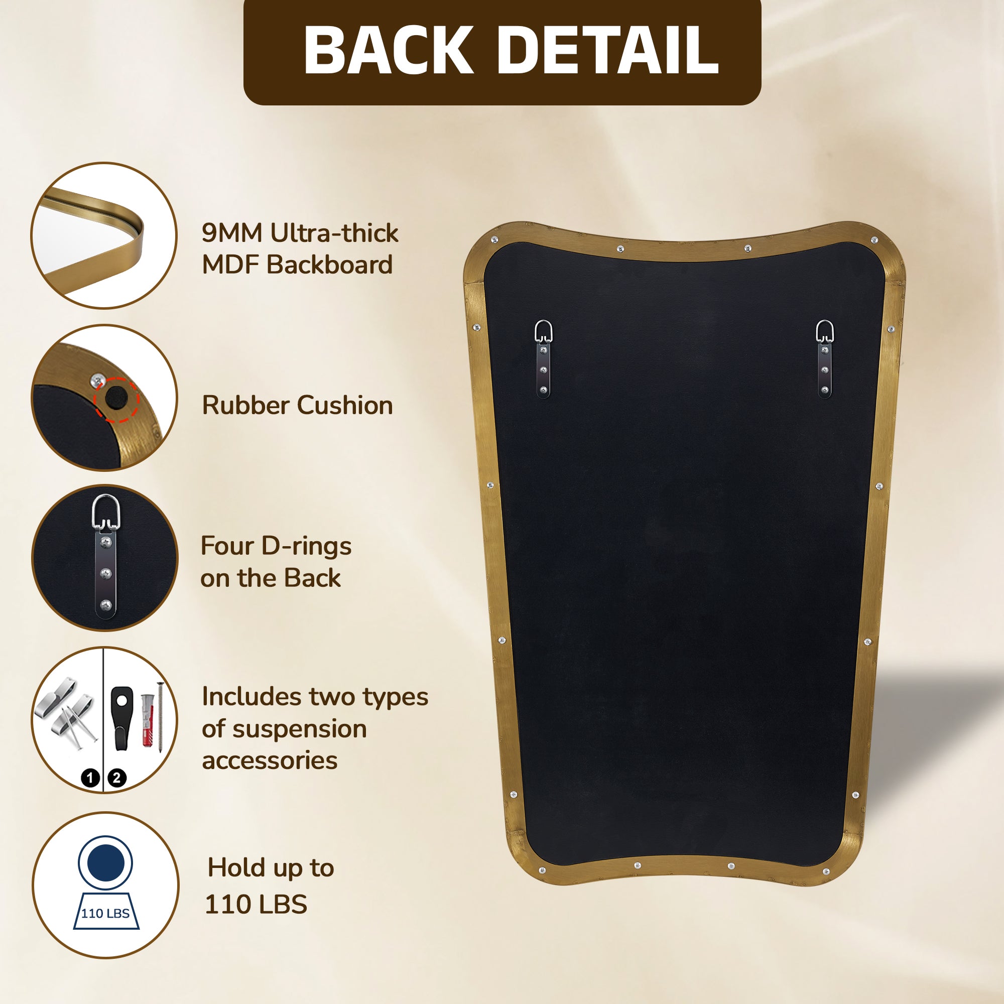 Contemporary Concave Scalloped Irregular Wall Mirror for Bathroom  |Stainless Steel Frame