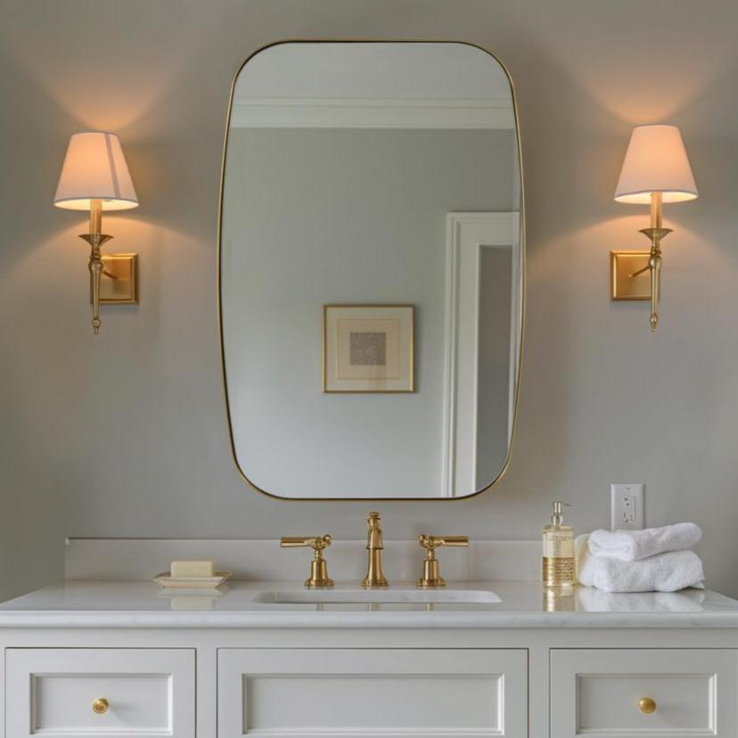 Modern Oblong Bathroom Mirror Long Oval Mirror with Stainless Steel Frame