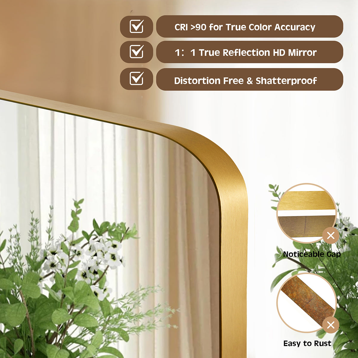 Modern Oblong Bathroom Mirror Long Oval Mirror | Stainless Steel Frame