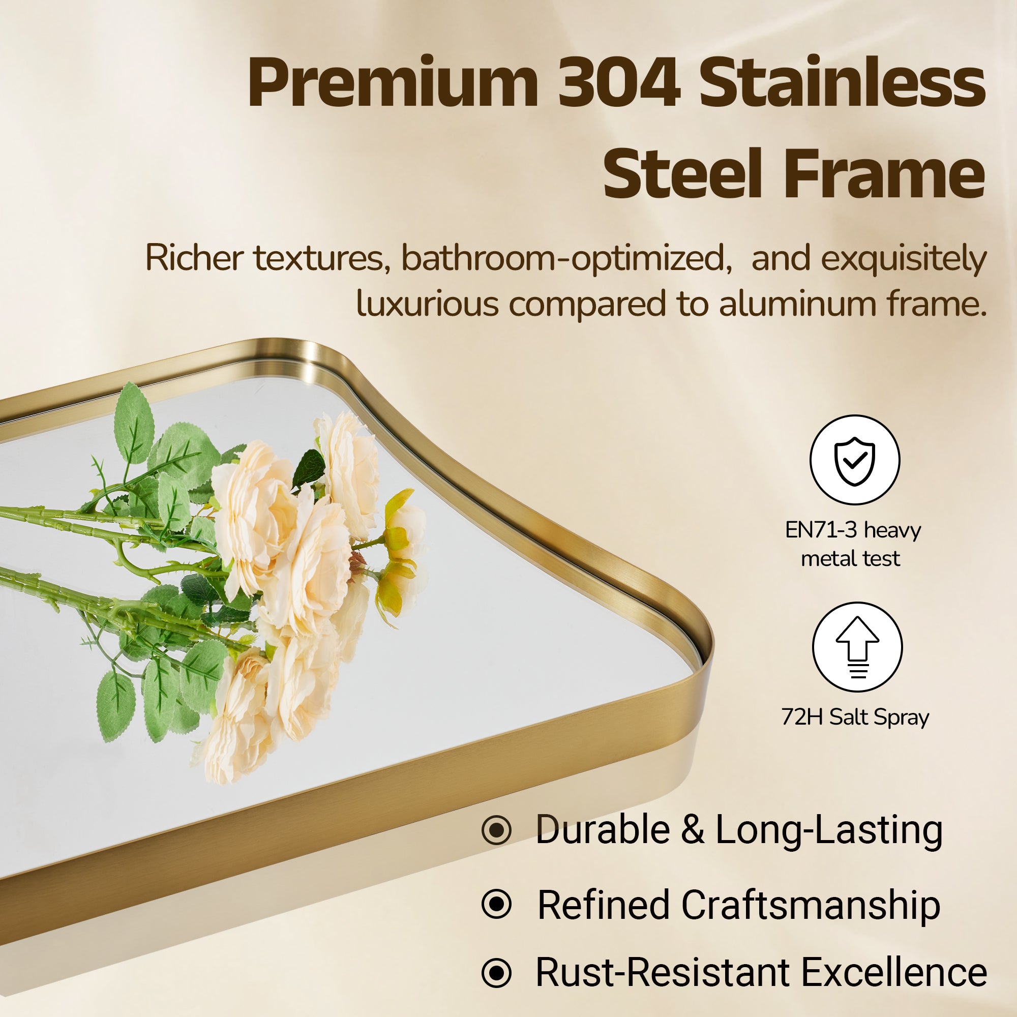 Contemporary Concave Scalloped Irregular Wall Mirror for Bathroom  |Stainless Steel Frame