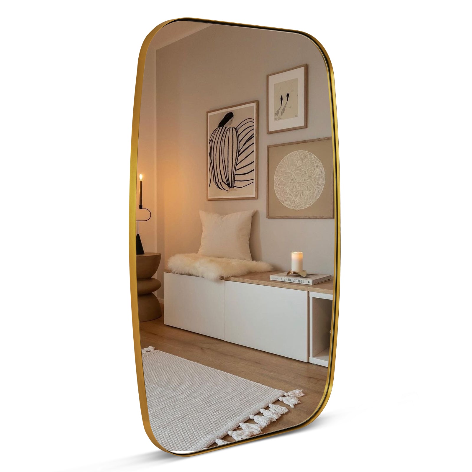 Modern Oblong Long-Oval Full Length Mirrors | Stainless Steel Frame