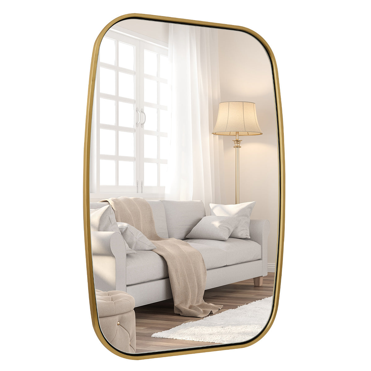 Contemporary Thick Framed Oblong Bathroom Mirror Long Oval Mirror | Stainless Steel Frame