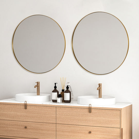 Contemporary Round Mirror for Bathroom | Stainless Steel Frame