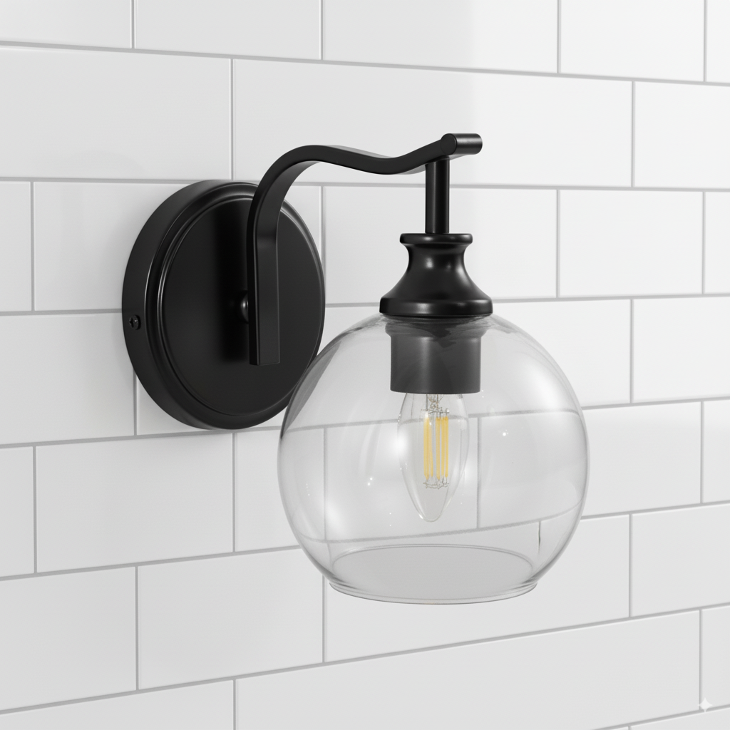 Modern Clear Globe Glass Shade Metal Crank Frame Bathroom Sconces