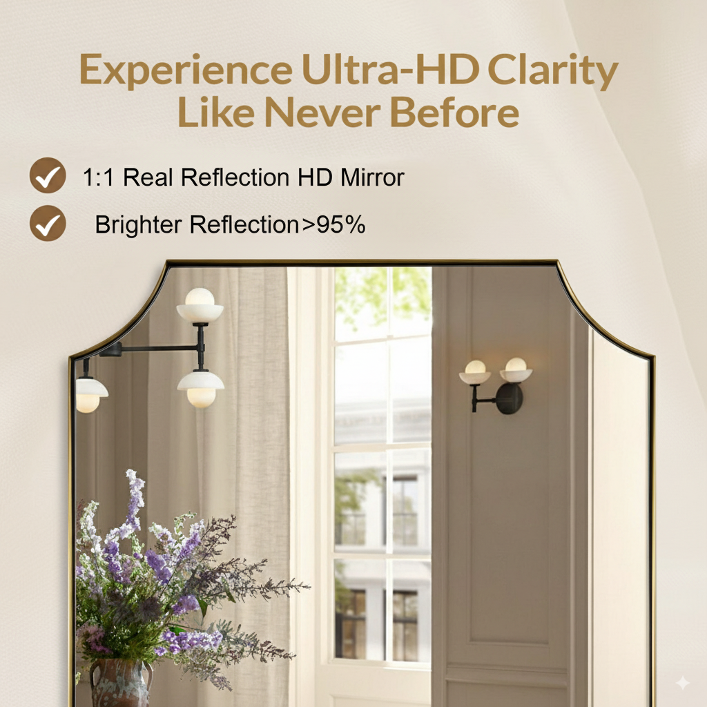 Contemporary  Rounded Notched Corner Scalloped  Rectangle Bathroom Vanity Mirror | Stainless Steel Frame