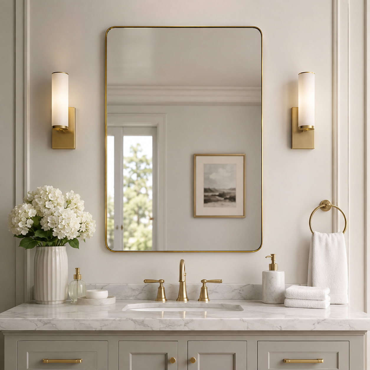 Modern Rounded Rectangle Mirror for Bathroom/ Vanity/ Wall | Stainless Steel Frame